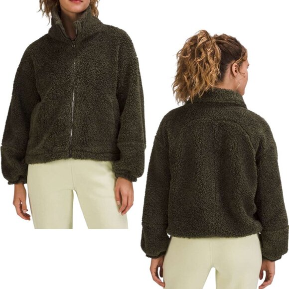 Lululemon - Women’s ‘Cinchable’ Fleece Zip-Up Jacket, Dark Olive - Green, Size 2 - Picture 1 of 16